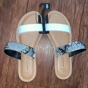 White and Snakeskin Strap Sandals